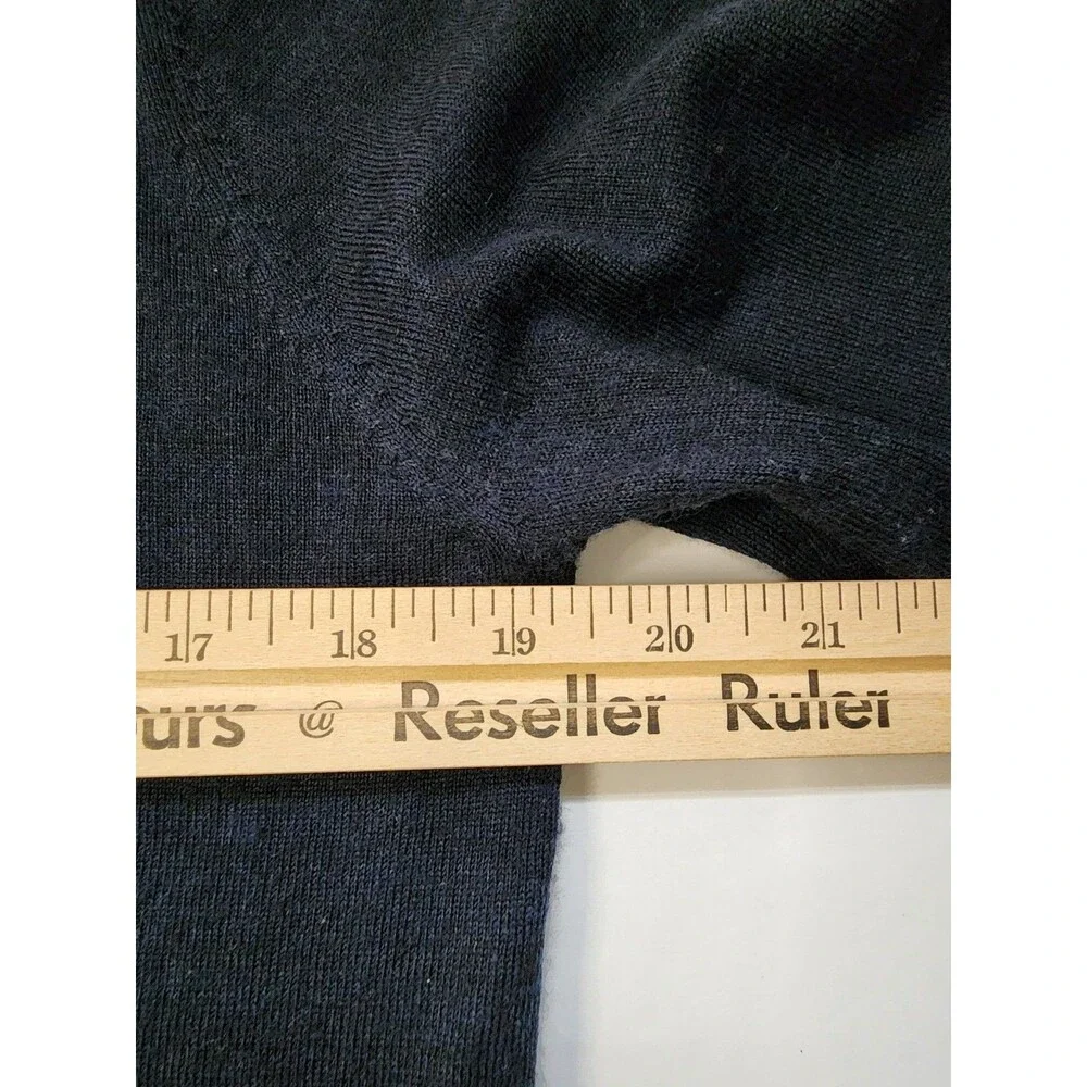Toscano Sweater Mens Medium Navy Blue Merino Wool Blend V-neck Elbow Patches